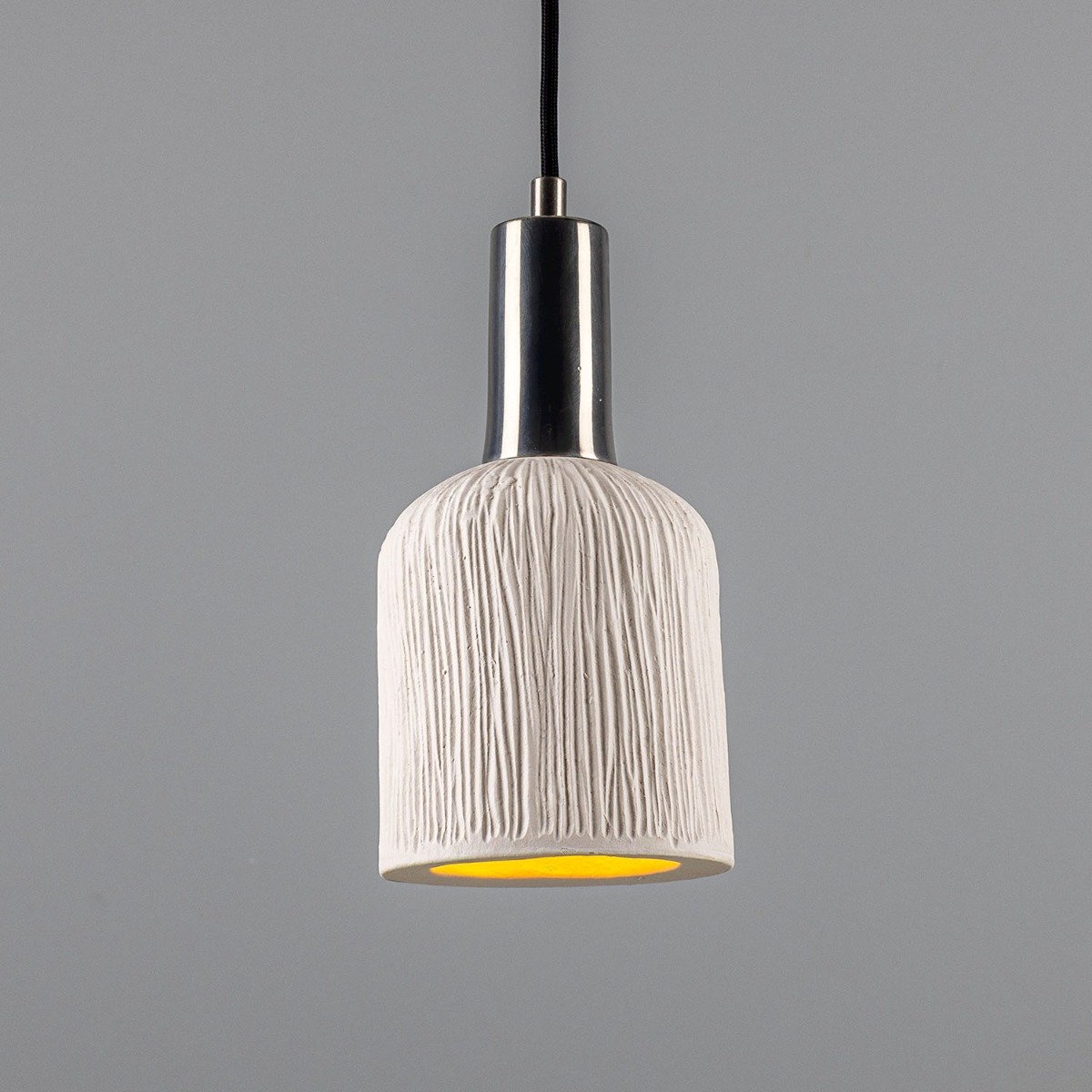Osier Organic Ceramic Pendant Light 11.5cm, Matte White Striped - View 6