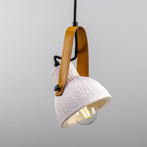 Pera Ceramic Pendant with Rescued Fire-Hose Strap, Matte White Striped - View 2