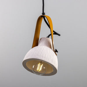 Pera Ceramic Pendant with Rescued Fire-Hose Strap, Matte White Striped - View 3