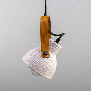 Pera Ceramic Pendant with Rescued Fire-Hose Strap, Matte White Striped - View 4