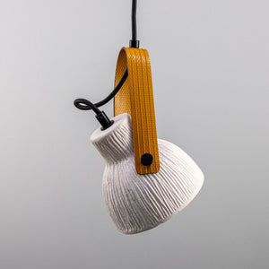 Pera Ceramic Pendant with Rescued Fire-Hose Strap, Matte White Striped - View 5