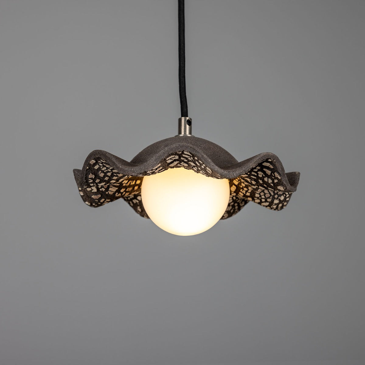 Rivale Pendant Light with Wavy Ceramic Shade, Black Clay - Main View