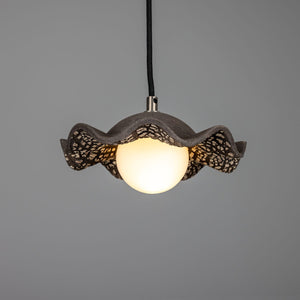 Rivale Pendant Light with Wavy Ceramic Shade, Black Clay - Main View
