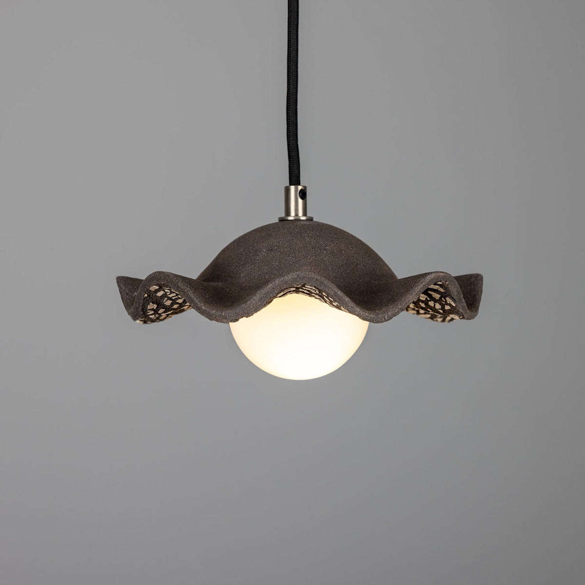 Rivale Pendant Light with Wavy Ceramic Shade, Black Clay - View 2