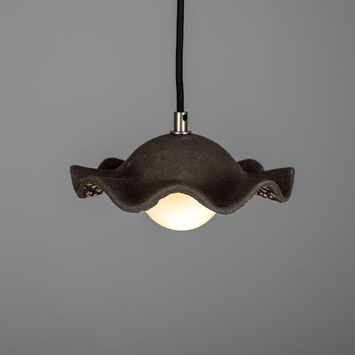 Rivale Pendant Light with Wavy Ceramic Shade, Black Clay - View 3
