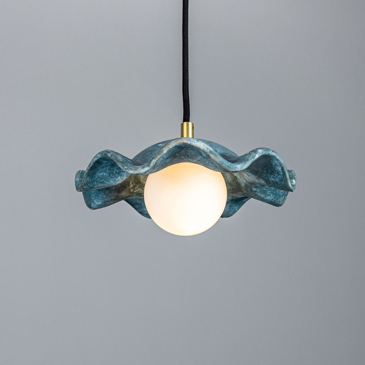 Rivale Pendant Light with Wavy Ceramic Shade, Blue Earth - View 1