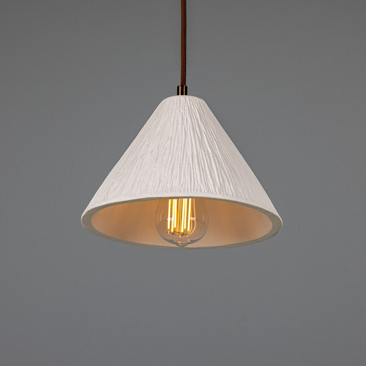 Tilia Organic Ceramic Cone Pendant Light 24cm, Matte White Striped - View 7