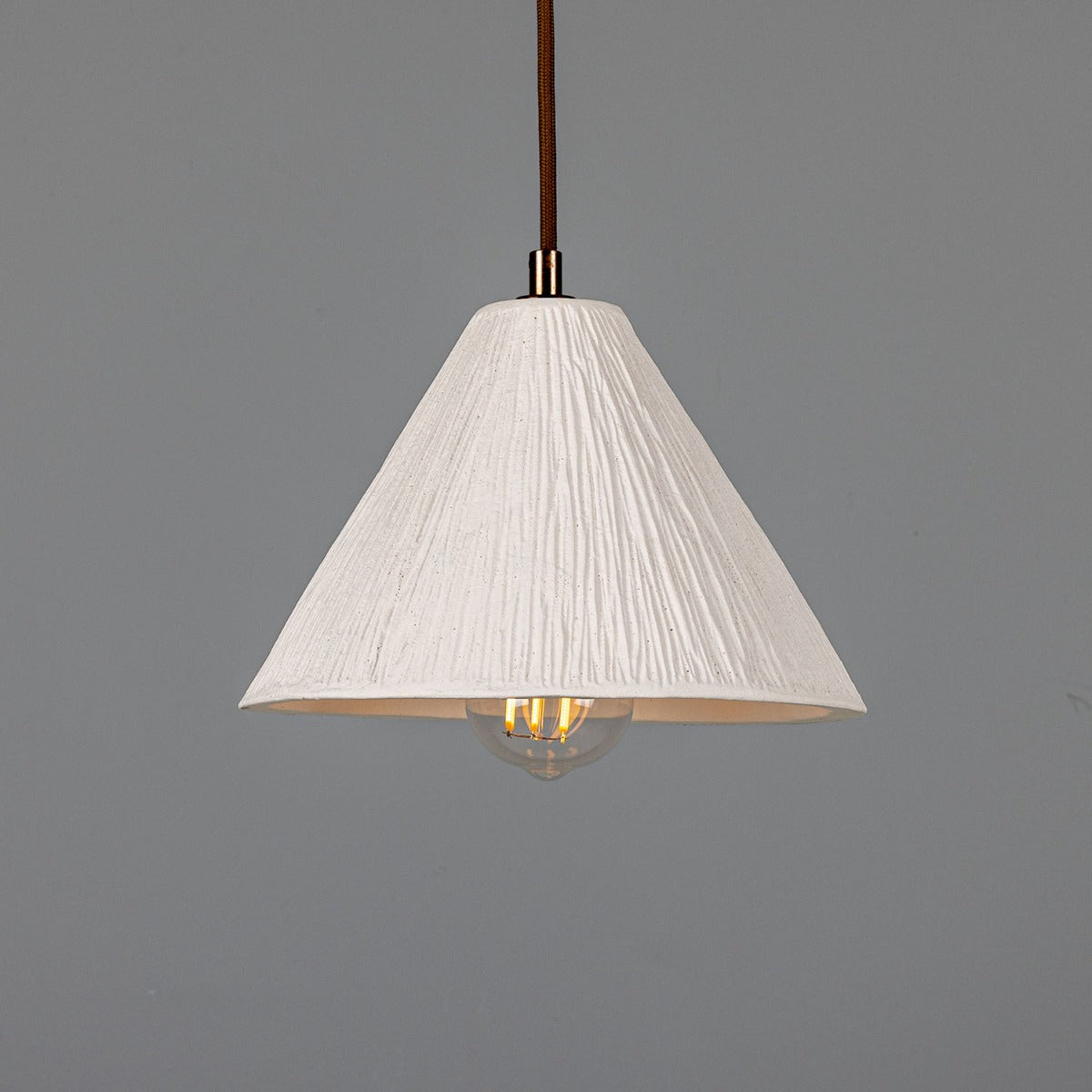 Tilia Organic Ceramic Cone Pendant Light 24cm, Matte White Striped - View 6