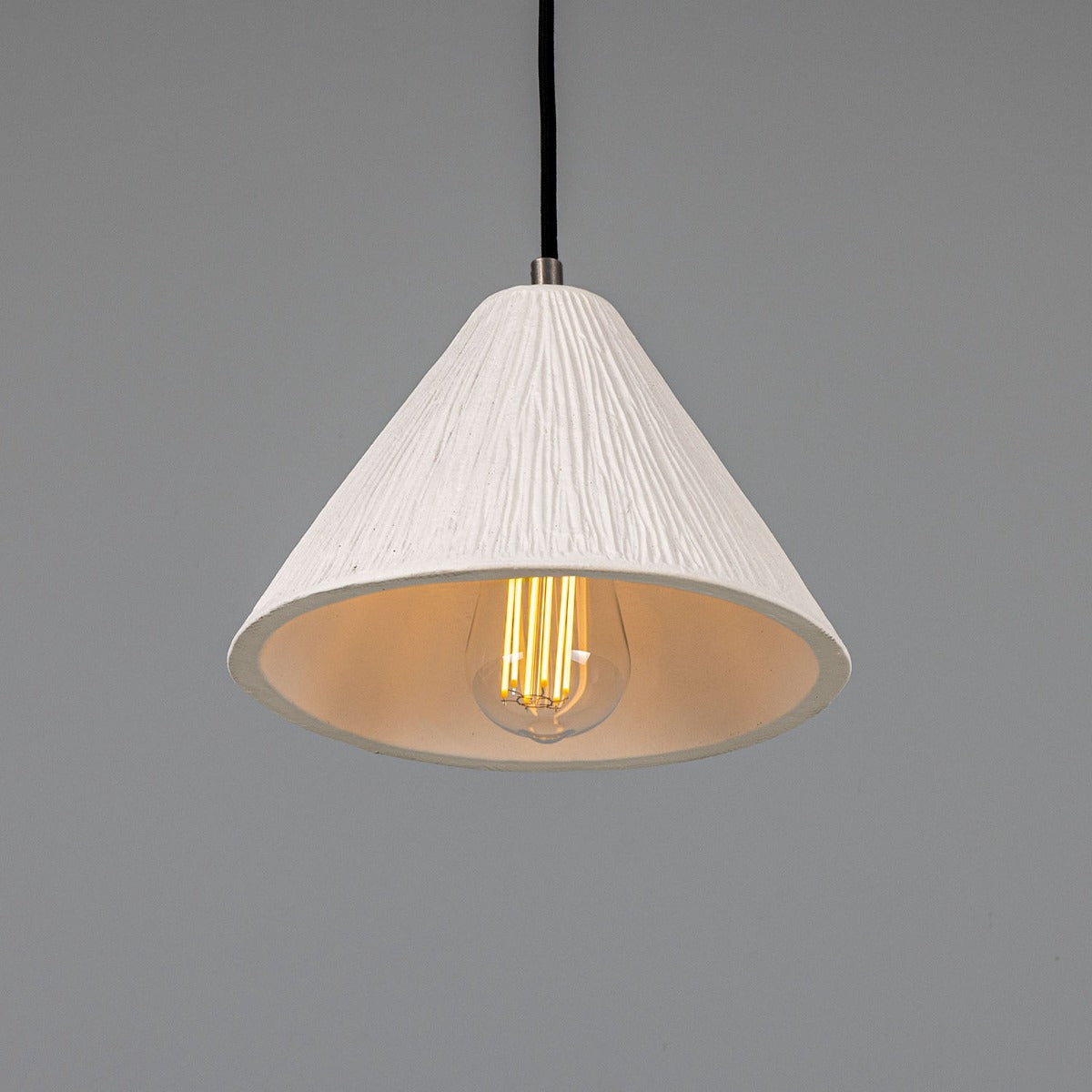 Tilia Organic Ceramic Cone Pendant Light 24cm, Matte White Striped - View 11