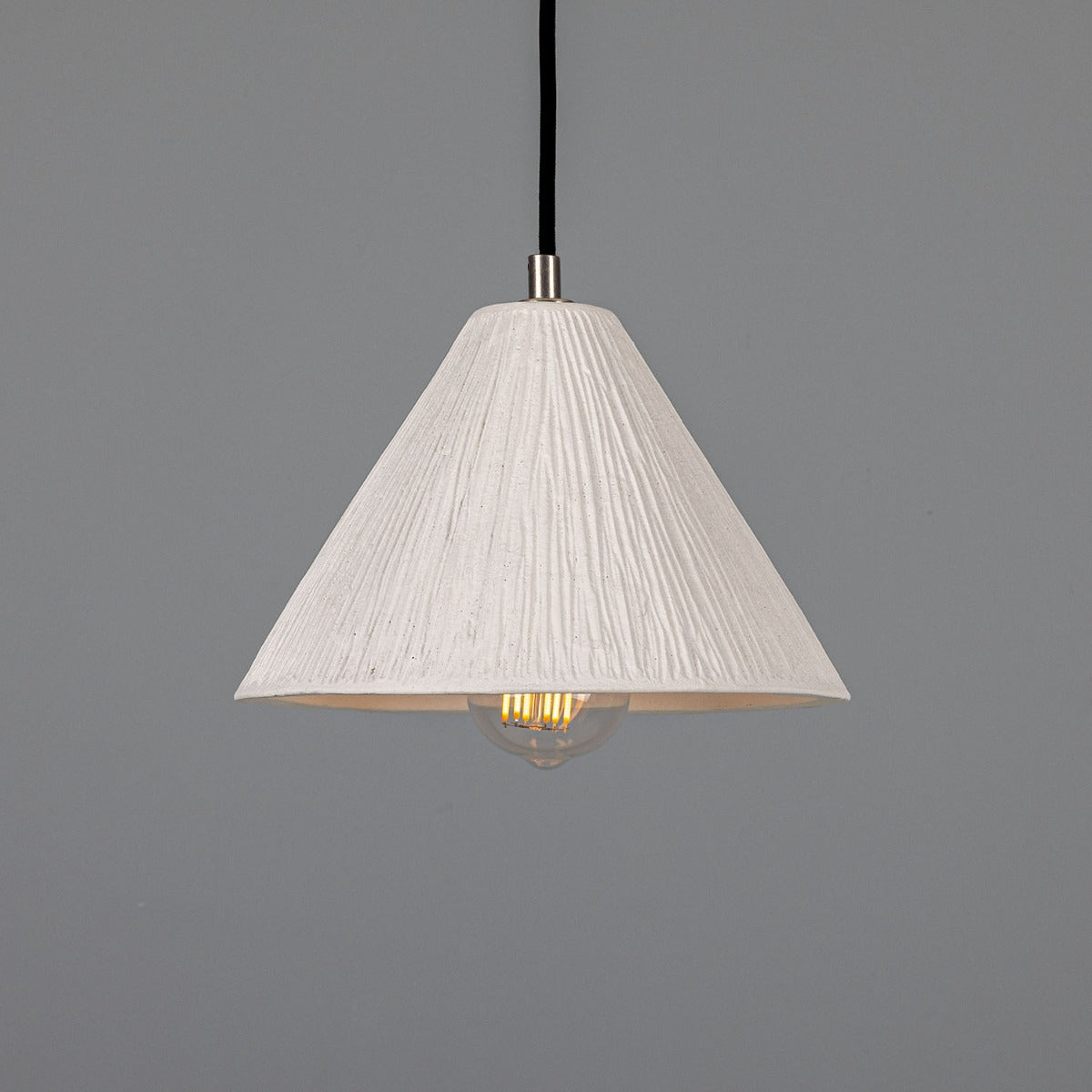 Tilia Organic Ceramic Cone Pendant Light 24cm, Matte White Striped - View 10