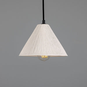 Tilia Organic Ceramic Cone Pendant Light 24cm, Matte White Striped - View 1