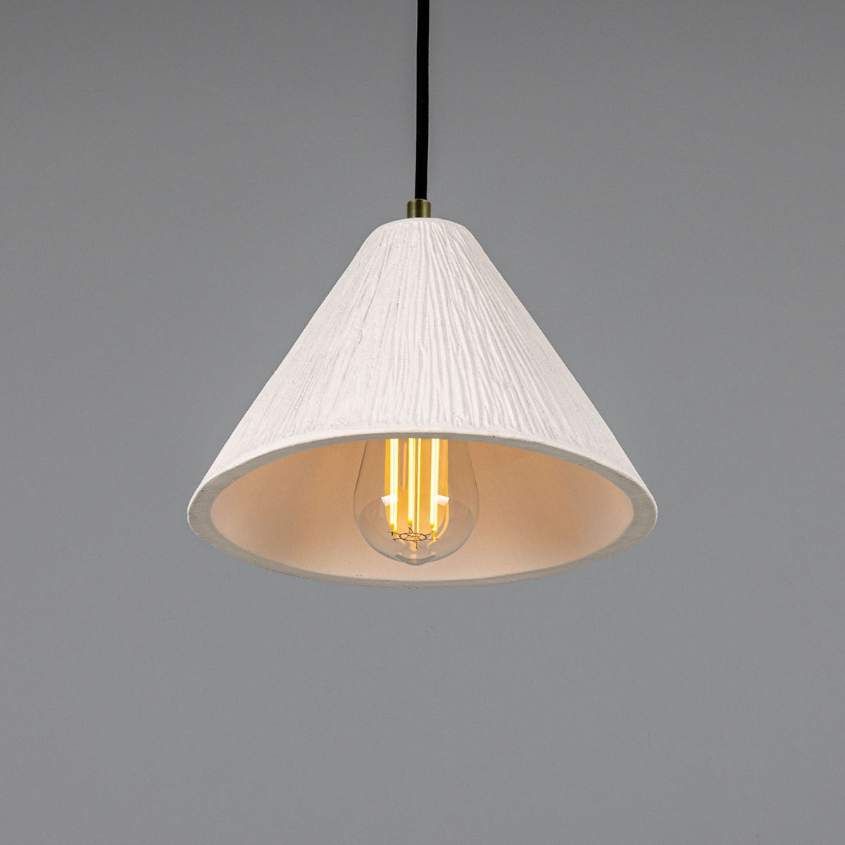 Tilia Organic Ceramic Cone Pendant Light 24cm, Matte White Striped - View 15