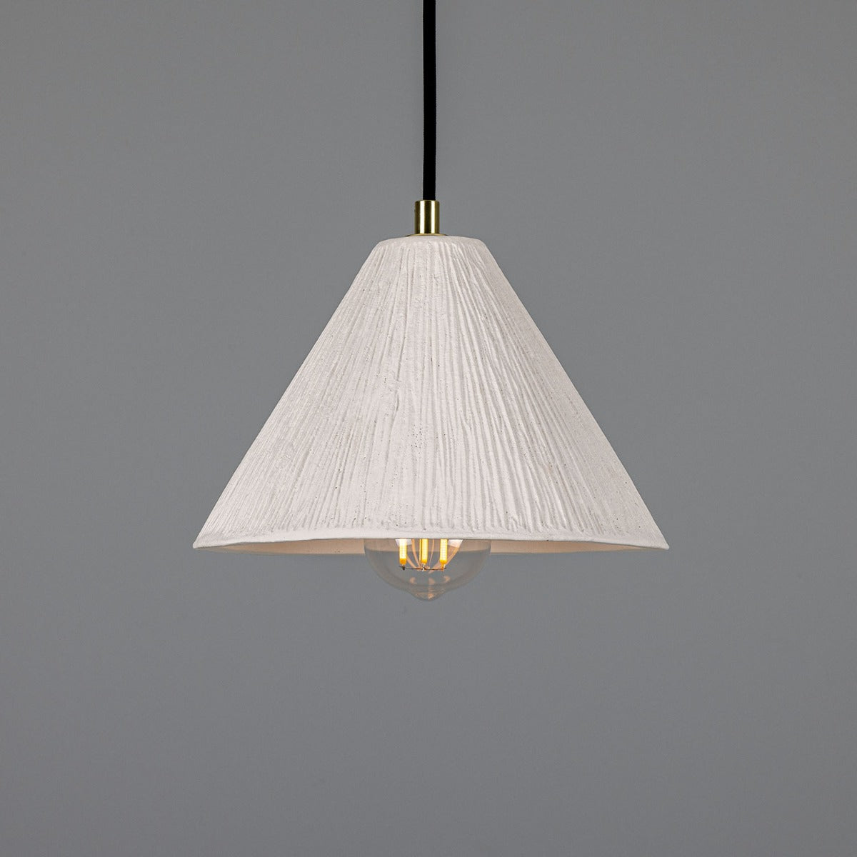 Tilia Organic Ceramic Cone Pendant Light 24cm, Matte White Striped - View 14