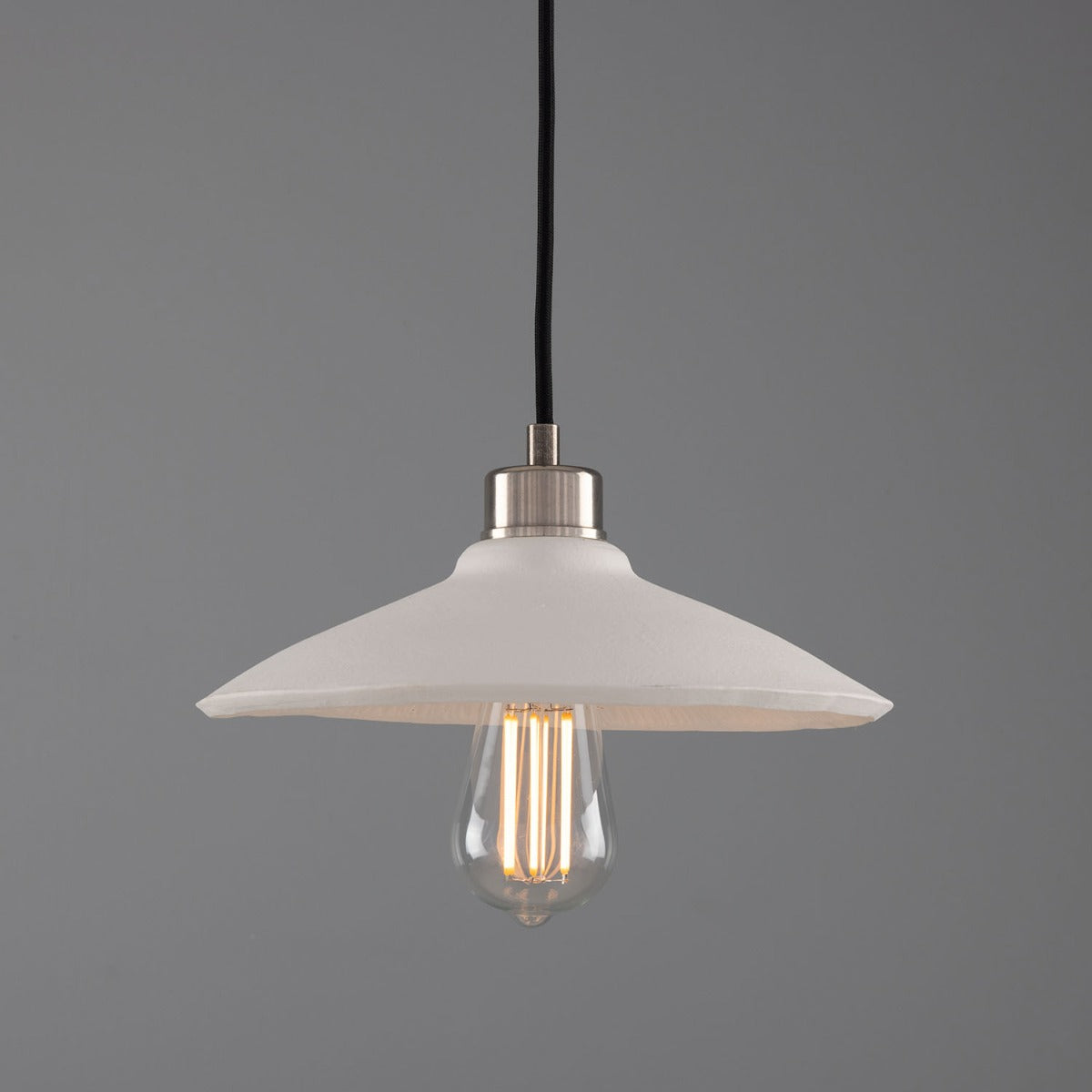 Pyrus Organic Ceramic Pendant Light 28cm, Matte White Striped - View 11