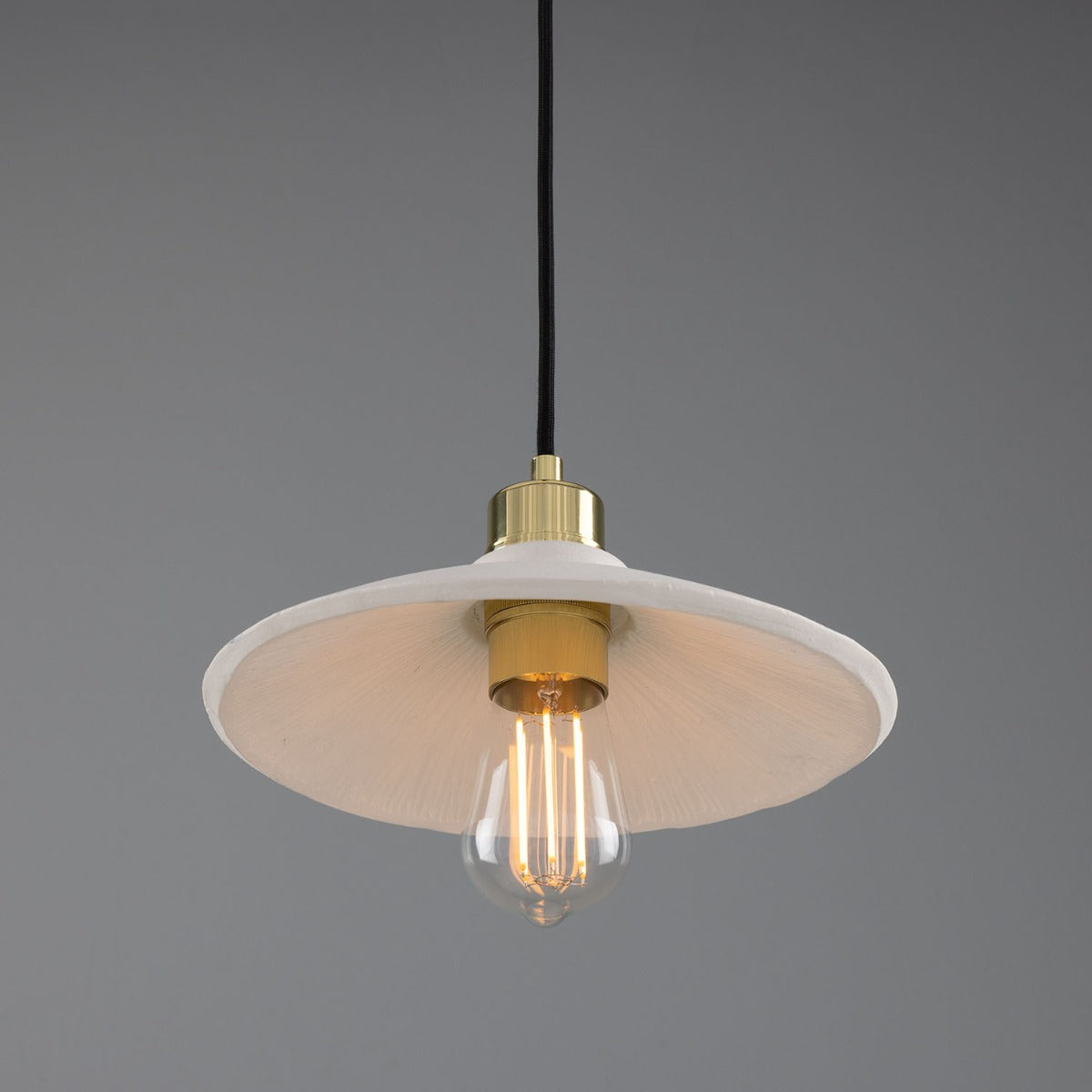 Pyrus Organic Ceramic Pendant Light 28cm, Matte White Striped - View 17