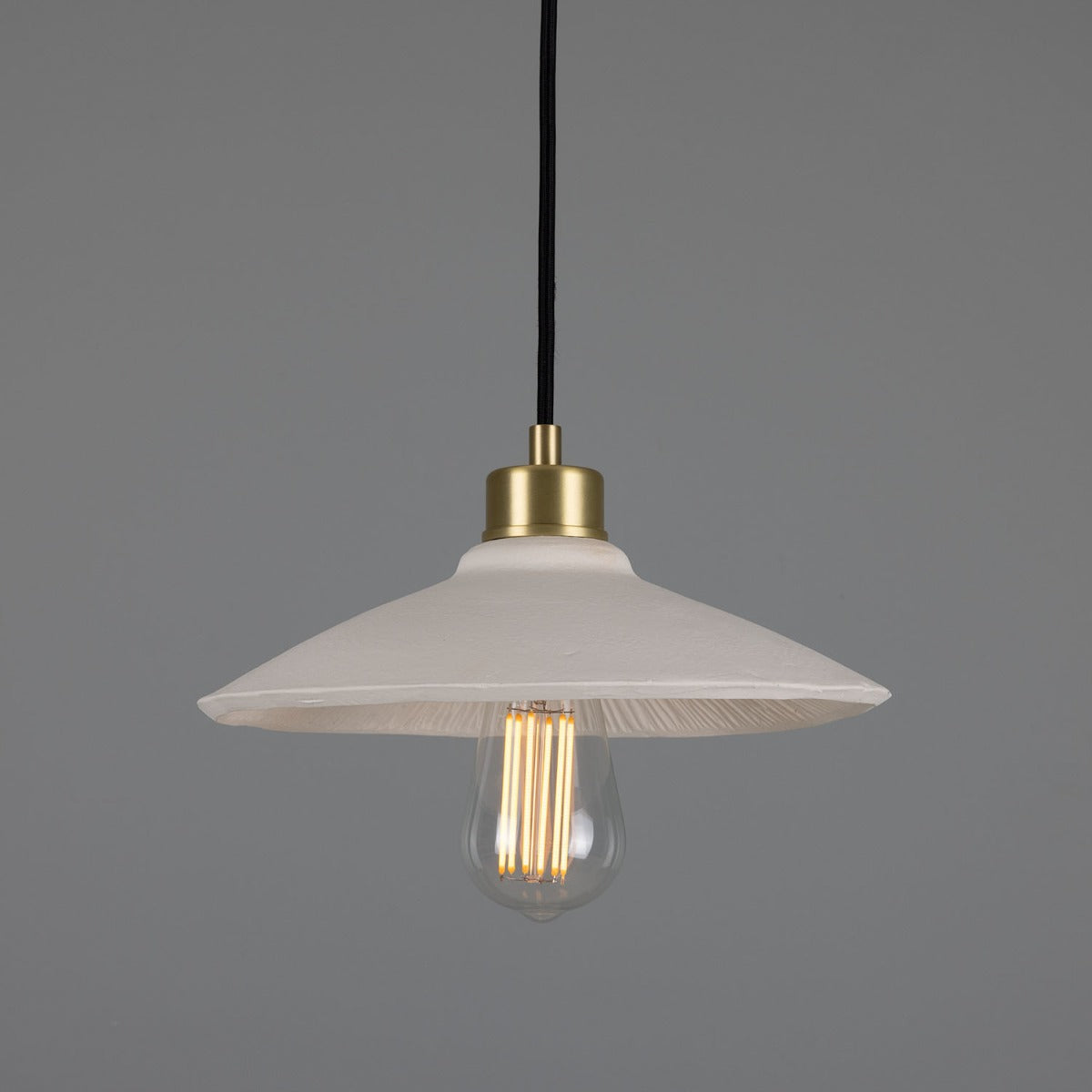 Pyrus Organic Ceramic Pendant Light 28cm, Matte White Striped - View 1