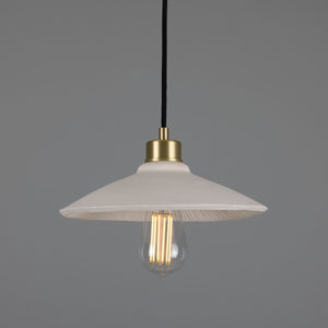Pyrus Organic Ceramic Pendant Light 28cm, Matte White Striped - View 1