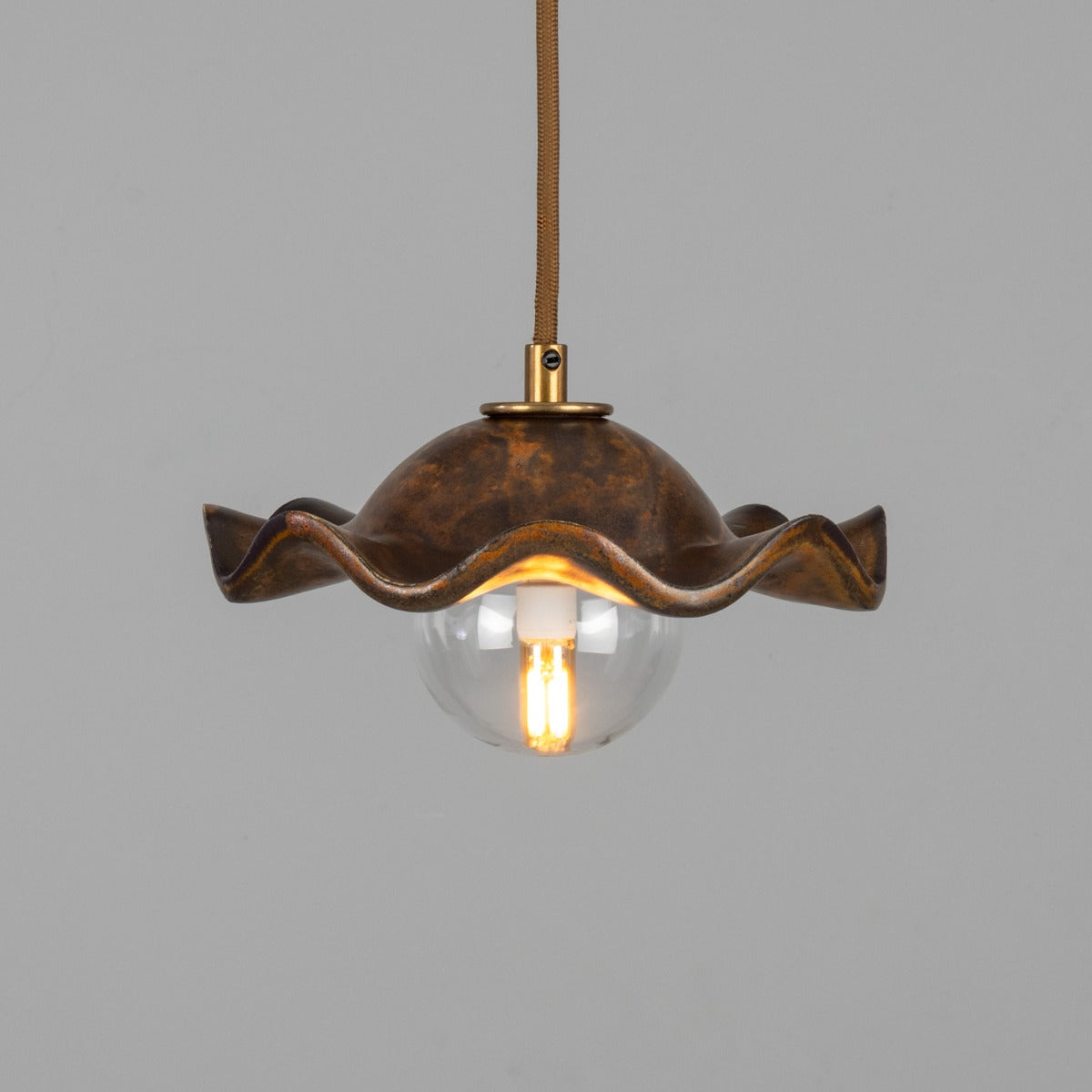 Rivale Pendant Light with Wavy Ceramic Shade, Rust Iron 21cm IP20 - View 3