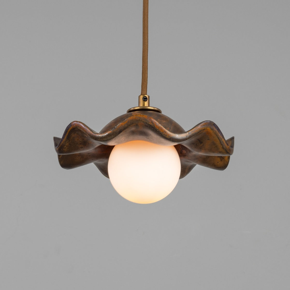 Rivale Pendant Light with Wavy Ceramic Shade, Rust Iron 21cm IP20 - Main View