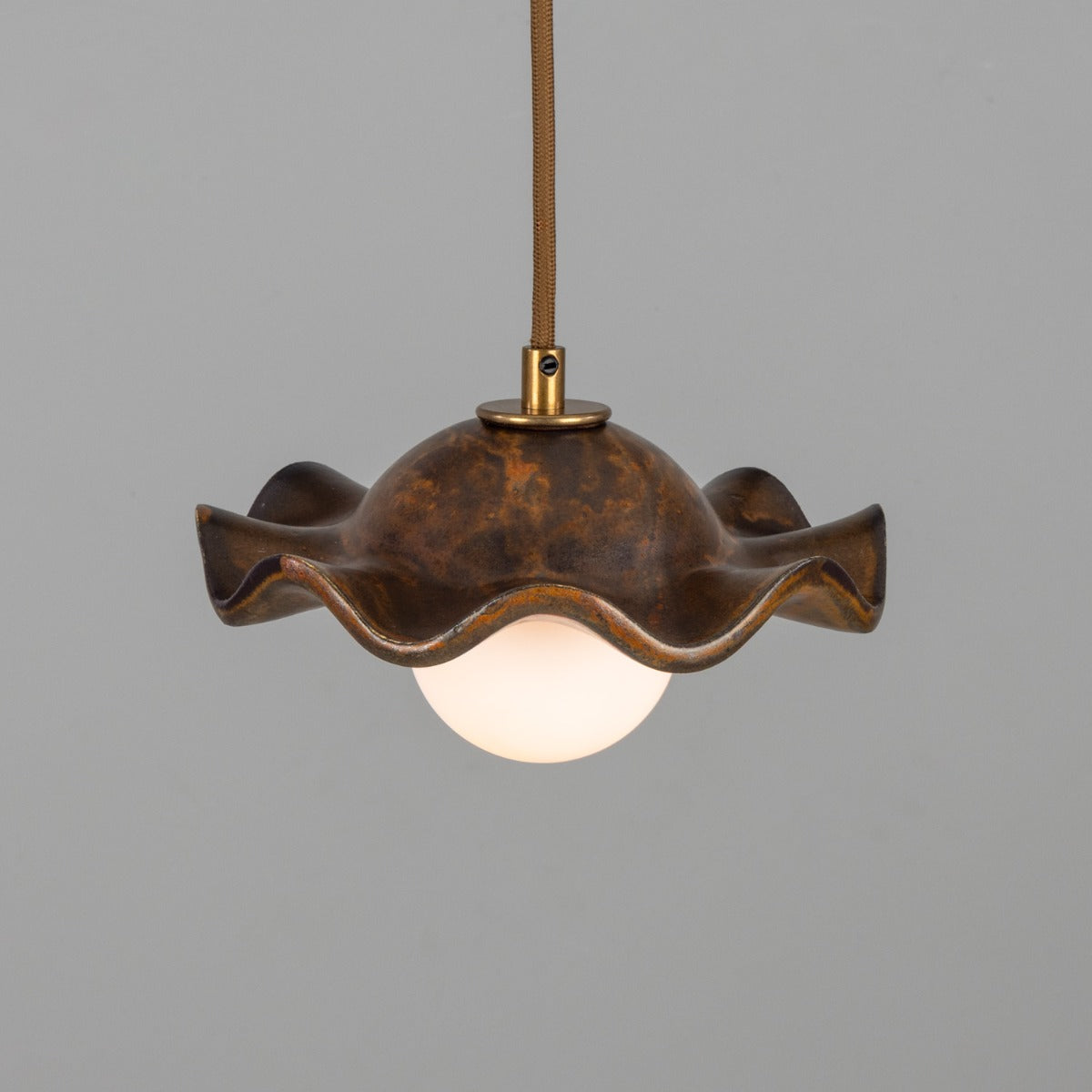 Rivale Pendant Light with Wavy Ceramic Shade, Rust Iron 21cm IP20 - View 12