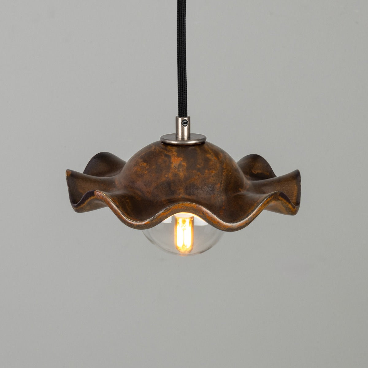 Rivale Pendant Light with Wavy Ceramic Shade, Rust Iron 21cm IP20 - View 5