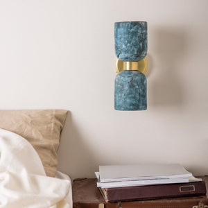 Sakura Double Ceramic and Brass Wall Light, Blue Earth - Main View