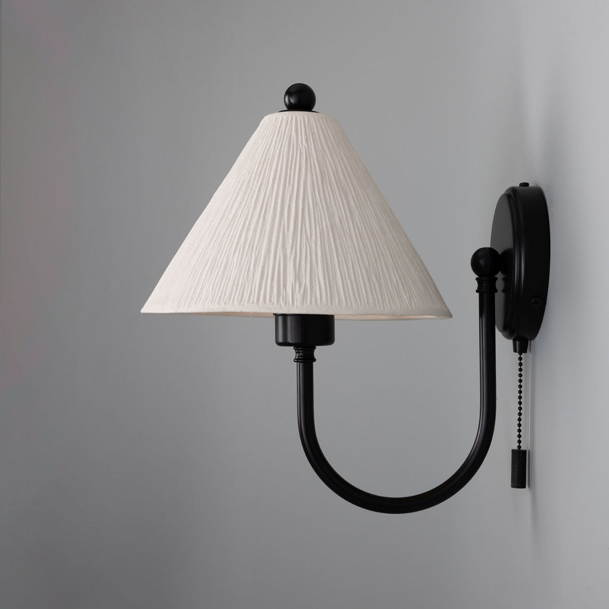 Tilia Organic Ceramic Cone Wall Light, Matte White Striped 31.5cm IP20 - View 17