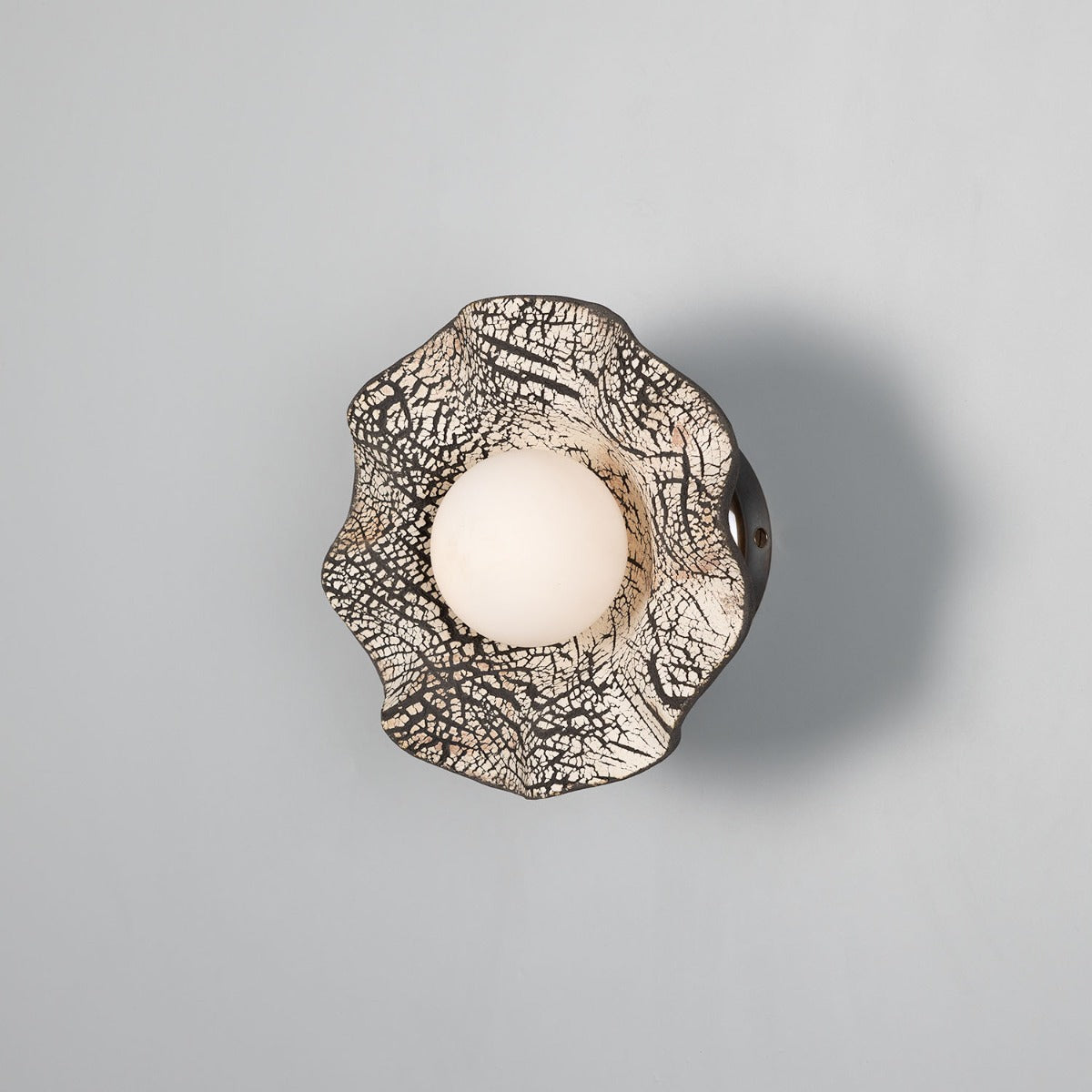 Rivale Wall Light with Wavy Ceramic Shade, Black Clay - Main View