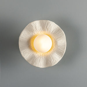 Rivale Wall Light with Wavy Ceramic Shade, Matte White Striped - View 2
