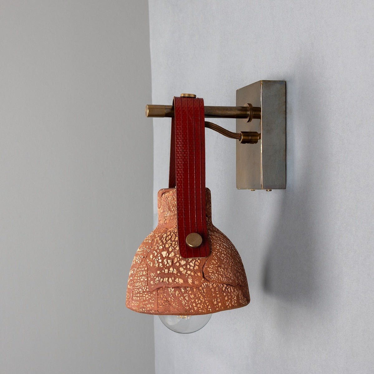 Nagi Organic Ceramic Wall Light with Rescued Fire-Hose Strap, Red Iron - View 5
