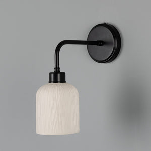 Osier Organic Ceramic Wall Light, Matte White Striped - View 2