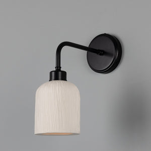 Osier Organic Ceramic Wall Light, Matte White Striped - Main View