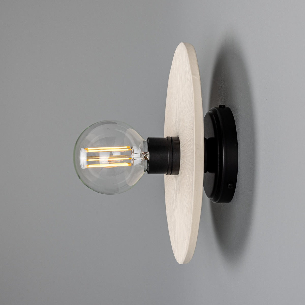 Bog Oak Organic Ceramic Disc Wall Light, Matte White Striped - View 3