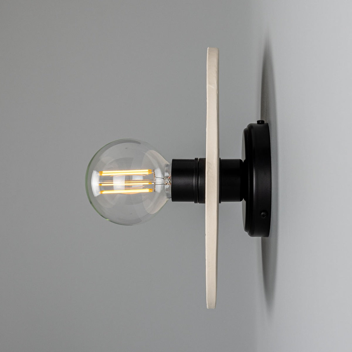 Bog Oak Organic Ceramic Disc Wall Light, Matte White Striped - View 4