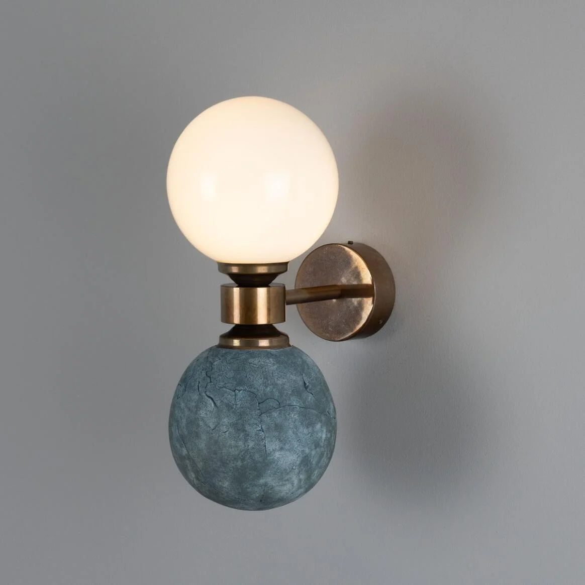 Kobe Ceramic and Glass Globe Wall Light, Blue Earth 34cm IP20 - Subtle Wear