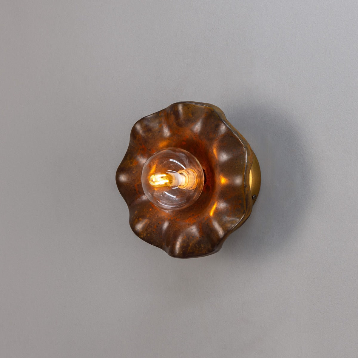 Rivale Wall Light with Wavy Ceramic Shade, Rust Iron 21cm IP20 - Main View