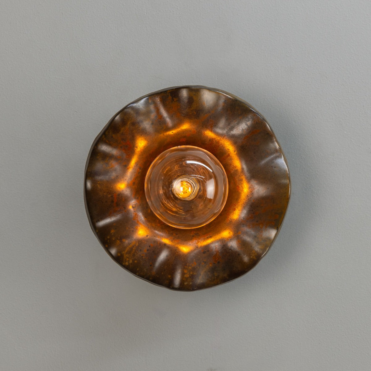 Rivale Wall Light with Wavy Ceramic Shade, Rust Iron 21cm IP20 - View 2