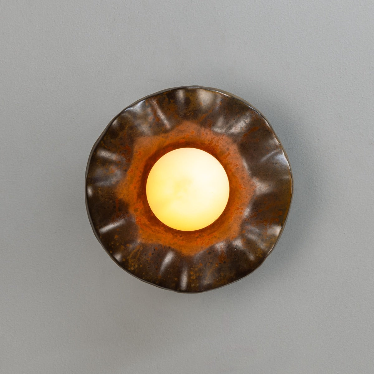 Rivale Wall Light with Wavy Ceramic Shade, Rust Iron 21cm IP20 - View 9