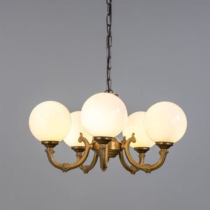 Ben Ornate Brass Chandelier with Opal Glass Globes, Five-Arm - View 13