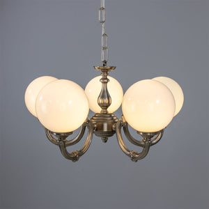 Ben Ornate Brass Chandelier with Opal Glass Globes, Five-Arm - View 20