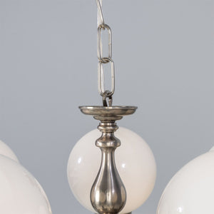 Ben Ornate Brass Chandelier with Opal Glass Globes, Five-Arm - View 22