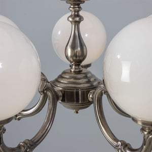 Ben Ornate Brass Chandelier with Opal Glass Globes, Five-Arm - View 23