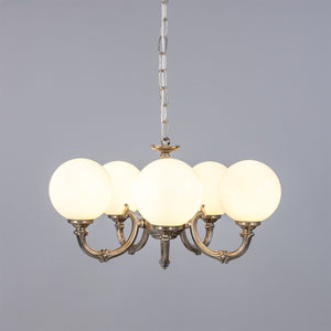 Ben Ornate Brass Chandelier with Opal Glass Globes, Five-Arm - View 18