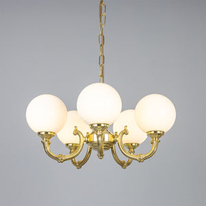 Ben Ornate Brass Chandelier with Opal Glass Globes, Five-Arm - View 3