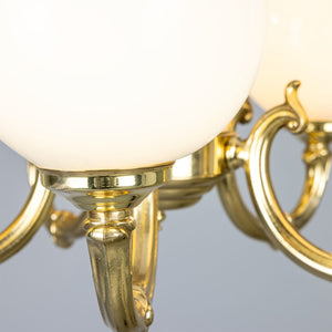 Ben Ornate Brass Chandelier with Opal Glass Globes, Five-Arm - View 5