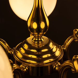 Ben Ornate Brass Chandelier with Opal Glass Globes, Five-Arm - View 10