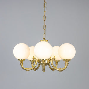 Ben Ornate Brass Chandelier with Opal Glass Globes, Five-Arm - Main View