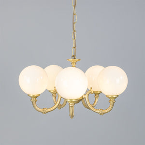Ben Ornate Brass Chandelier with Opal Glass Globes, Five-Arm - View 26