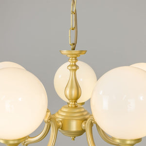 Ben Ornate Brass Chandelier with Opal Glass Globes, Five-Arm - View 28