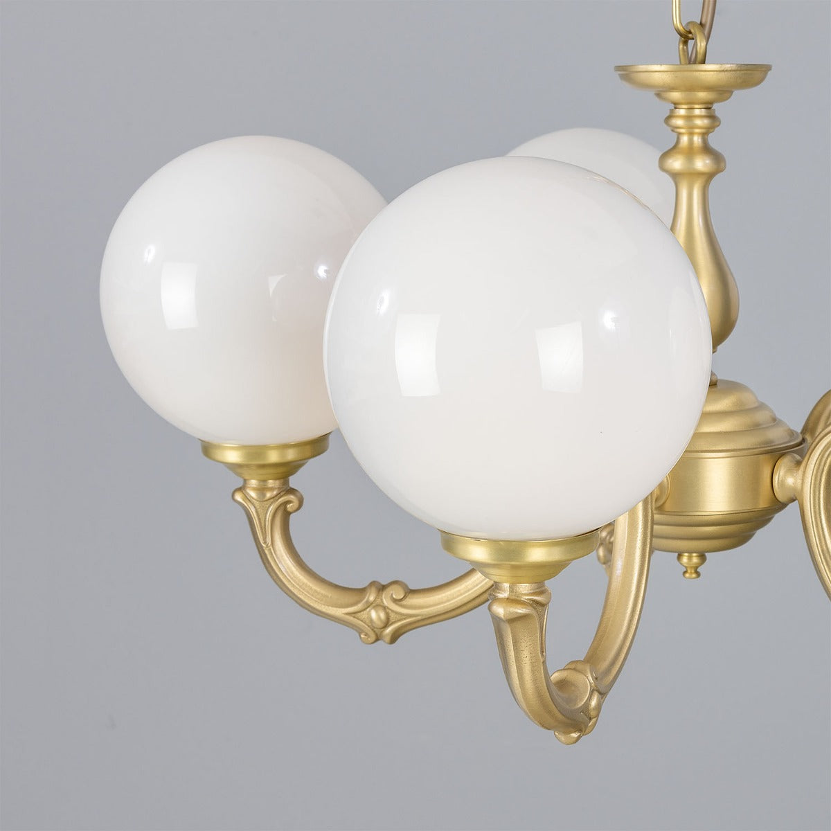 Ben Ornate Brass Chandelier with Opal Glass Globes, Five-Arm - View 29